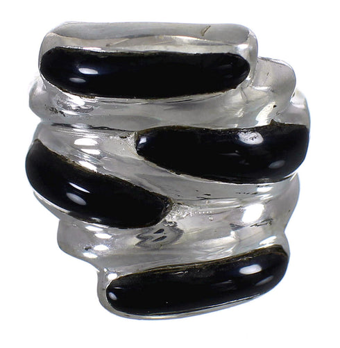 Jet And Authentic Sterling Silver Southwestern Jewelry Ring Size 6-1/4 RX88367